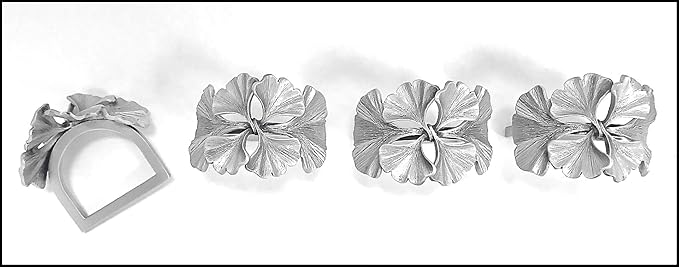 Ginkgo Leaf Napkin Rings Set of 4 Brushed Pewter Made in USA
