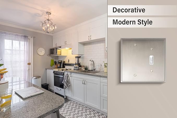 Henne Bery Soft Modern Decorative Wall Plate Switch Plate Outlet Cover (Blank/Toggle, Satin Nickel)