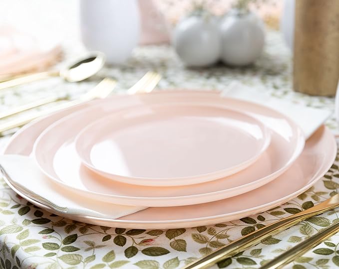 [30 Pack 6.3''] Pink Plastic Party Plates Edge Collection Premium heavyweight Elegant Disposable Tableware Dishes