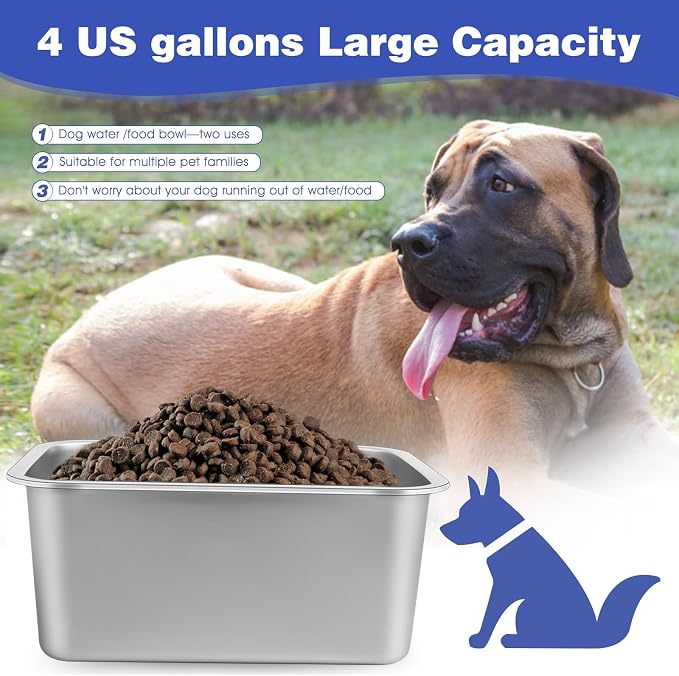 4 Gallon Large Dog Water Bowl, Stainless Steel Bowl - Image 3