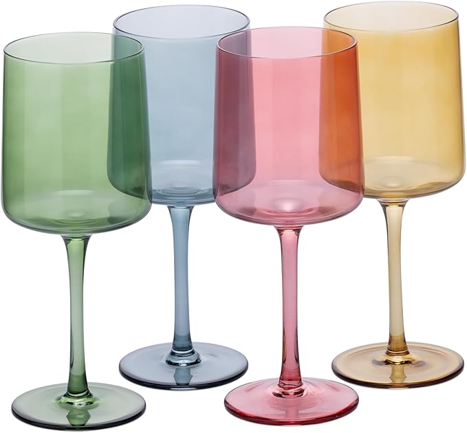 Navaris Multi-Colour Tinted Wine Glasses - Set of 4 - Coloured Wine Glasses with Stems - Stylish Design Glassware for Serving Wine, Cocktails, Dessert
