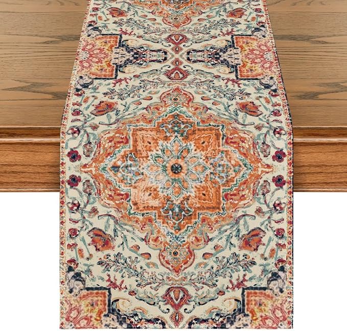 Artoid Mode Boho Bohemia Style Orange Table Runner, Country Rustic Farmhouse by ArtoidMode
