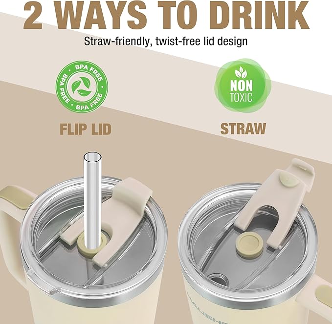HAUSHOF 40 oz Tumbler with Handle and Straw, Insulated Stainless Steel Coffee Tumbler with Tritan Lid, Double Walled Travel Mug Water Bottle Cup, Large Tumbler for Hot and Cold Drinks