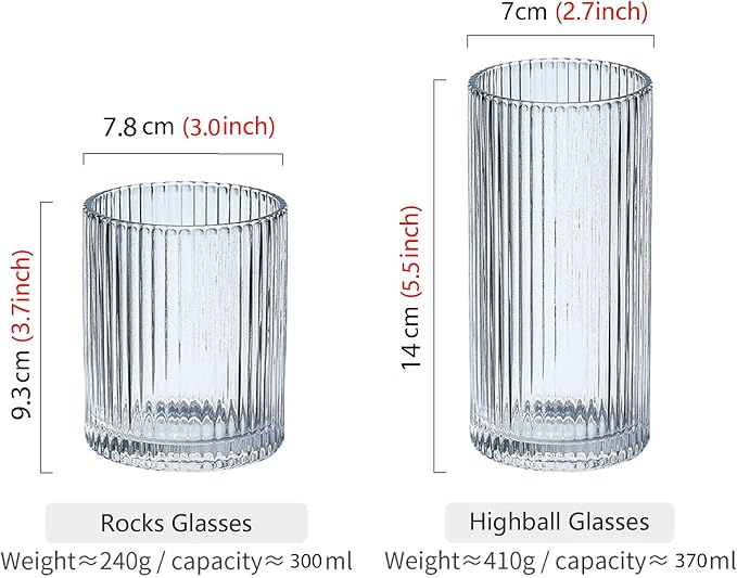 Drinking Glasses with Origami Style Set of 4 Glass Cups, 12 oz Ribbed Glassware - Image 2