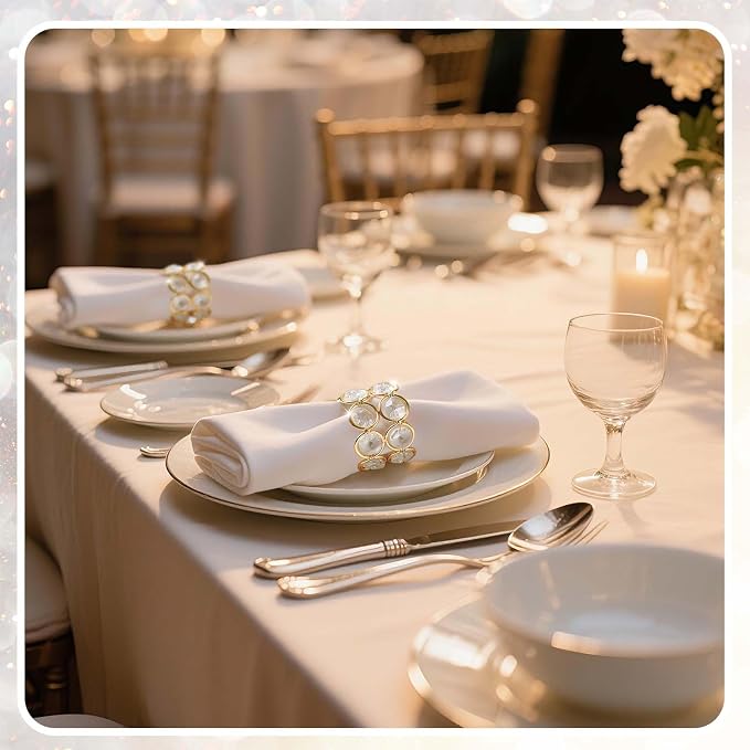 Crystal Metal Napkin Rings Set, Elegant Wedding/Party Table Decor, Shiny - Image 7
