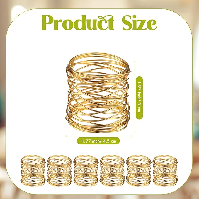 12 Pieces Napkin Rings Holders Handmade Round Mesh Heavy Duty Metal Napkin Rings Holder for Dinner Decoration Dining Table Parties Wedding Christmas(Gold)