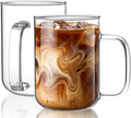 Glass Coffee Mugs, 20 oz Ice coffee cups, Large Clear Tea Cups Set of 2 by BWODYAY