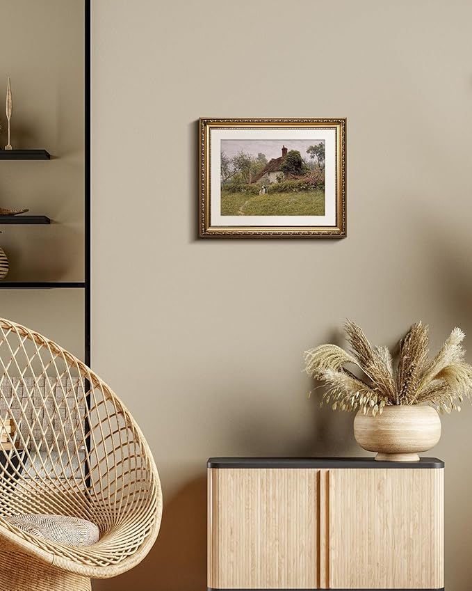 InSimSea Retro Gold Framed Wall Art, Home Room Countryside Old Cottages Vintage Wall Decor, Canvas Print Artwork, Farmhouse Country Decor, Antique Picture Frame Landscape Paintings, 13x16 Inch