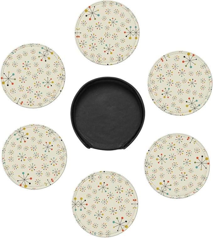 Mid Century Retro Coasters for Drinks Round Leather Coaster - Image 4