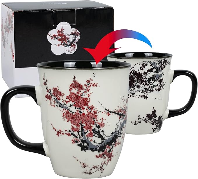 Color Changing Heat Sensitive Magic Funny Art Mug Large Coffee Tea Plum Blossom - Image 3