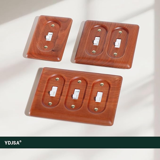 Double Toggle Light Switch Cover Plate in Cherry Wood Elegant Wooden Light Switch Cover Plate for 2 Toggle Light Switch Double Rocker Design