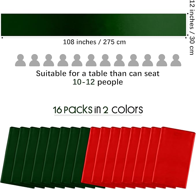Aneco 16 Pack Christmas Satin Table Runner 12 x 108 Inch Xmas Red - Image 2
