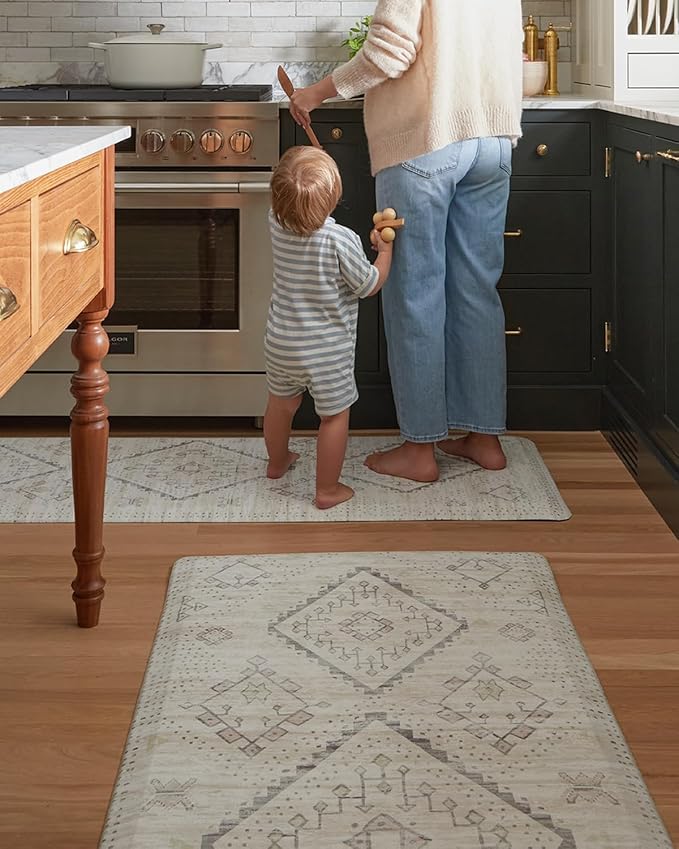 House of Noa Nama Standing Mat – Anti-Fatigue Cushioned Kitchen Mats for Floor | Ergonomic Bounce-Back Foam Kitchen Mats | Anti-Fatigue Mats for Kitchen & Standing | Ula Calico | 22" x 54"