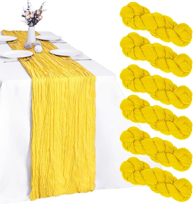 6 Pack Yellow Cheesecloth Table Runner 35 x 120 Inch | Boho Gauze Fabric by RestfulGlow