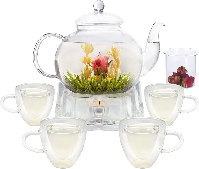 Glass Teapot Set, 40OZ/1200ml Stovetop Safe Glass Tea Kettle by GURUDAR