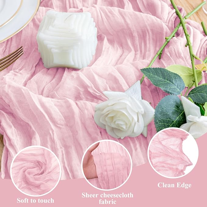 Cheesecloth Table Runner Blush Pink 10FT Boho Gauze Runner, 6 Pack | 120 Inch - Image 3