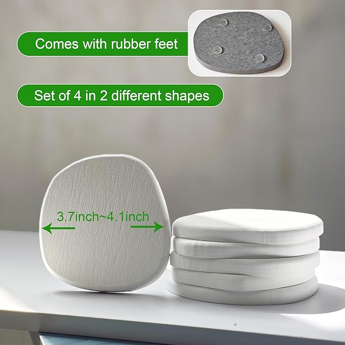 Diatomaceous Earth Coasters Set of 4 for Drinks, Moisture Water Absorbent Stone Coasters for Table Desk at Work, Water Absorbing Instant Drying Diatomite, Modern White