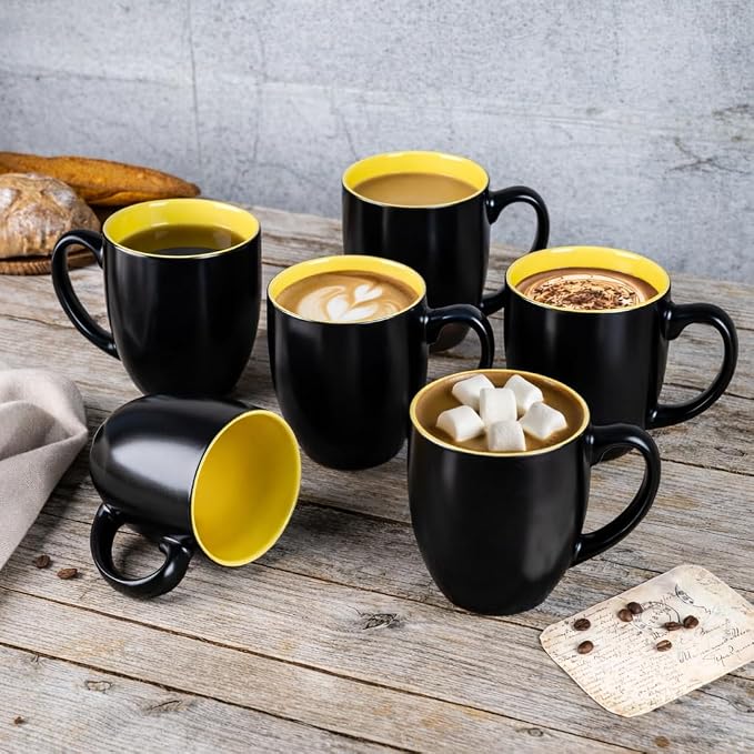 GBhome 16 oz Coffee Mugs Set of 6, Ceramic Coffee Cups- Yellow - Image 8