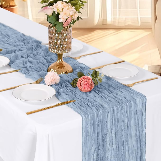 3 Pack Dusty Blue Cheesecloth Table Runner, 17 x 108 Inch, Gauze Cheese Cloth - Image 3