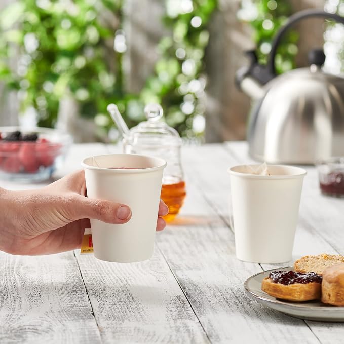 GUSTO 8 oz Disposable White Paper Cups Hot Coffee Cups | Eco-Friendly Material - Image 3