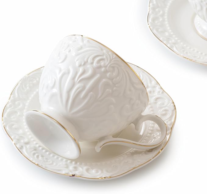 Cups and Saucers Tea Cups Set of 2, Ceramic Coffee Cups - Image 4