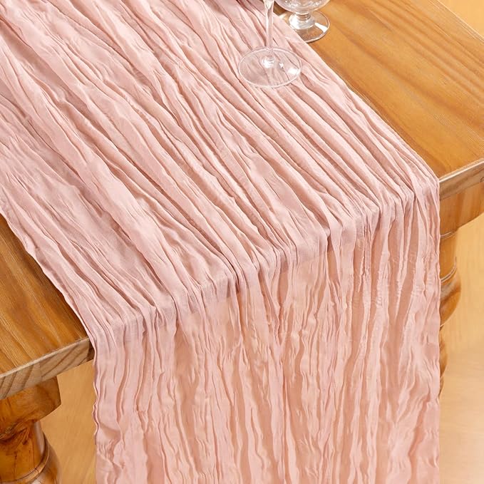 DeZerlor Dusty Pink Cheesecloth Table Runners 4 Pack Summer Boho Runners | - Image 4