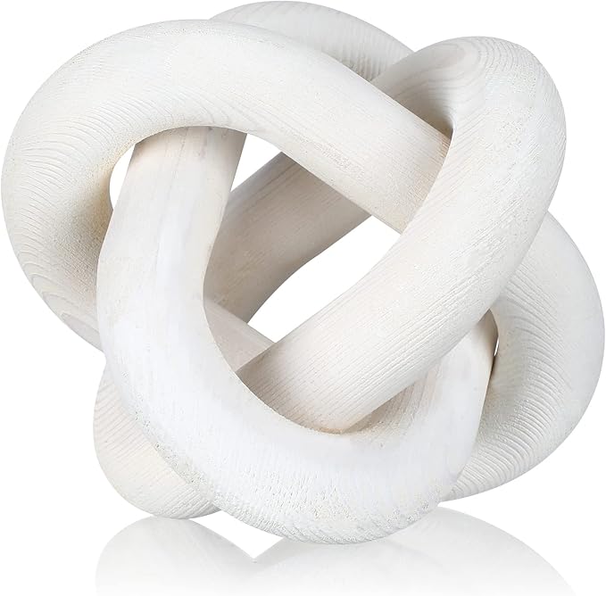 3 Link Wood Knot Decor Rustic Home Décor Accents Hand Carved Coffee Table Decoration, Boho Chain Link Decoration, Modern Shelf, Rustic Objects for Home Living Room Bedroom(White)