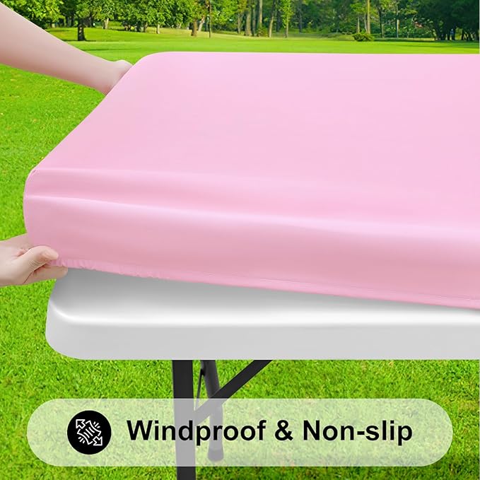 Smiry Rectangle Tablecloth, Elastic Fitted Flannel Backed Vinyl Tablecloths for 6ft Folding Tables, Waterproof Wipeable Table Covers for Valentine's Day, Outdoor, Picnic and Camping (Pink, 30"x72")