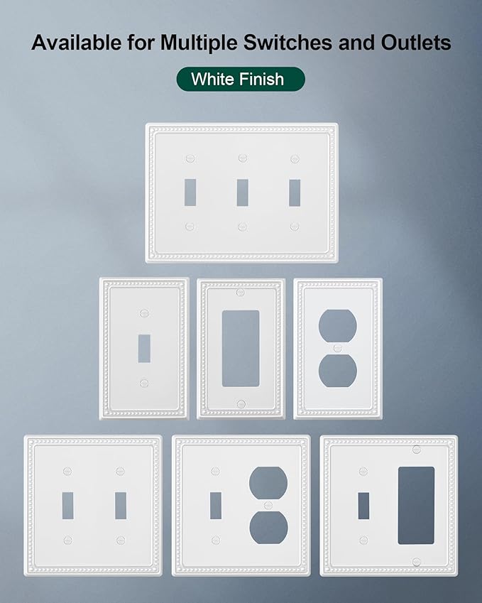 2-Pack Single Toggle Light Switch Cover Plate, Pearls Decorative Switch Plate Covers, Pure White 1 Gang Metal Wall Plate, Corrosion Resistant