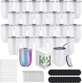 BetterSub 12oz Sublimation Straight Wine Tumblers Blanks Double Wall Insulated Stainless Steel Tumblers Bulk Sublimation Tumbler Cup with Lid, Metal Straw, Brush, Display Box, 24 Pack