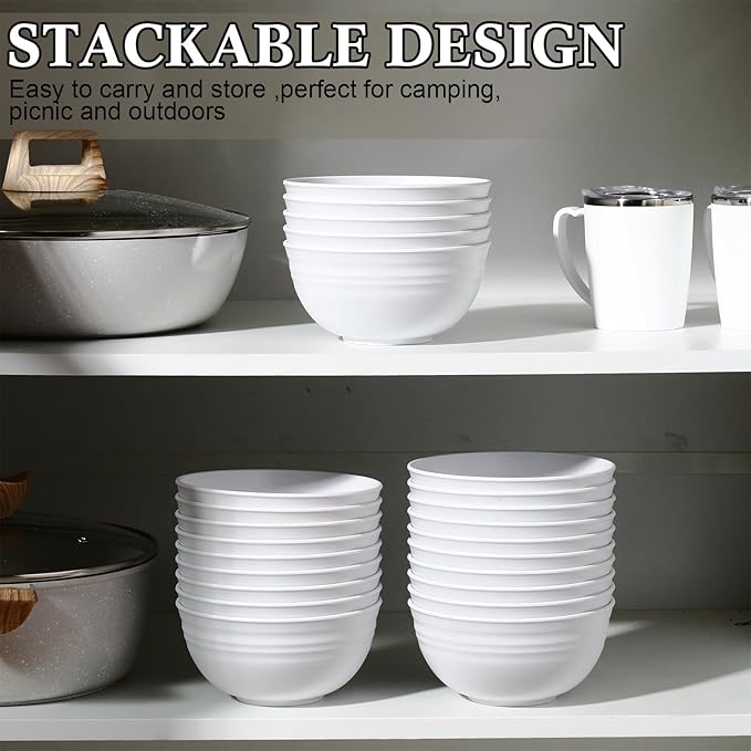 Eccliy 24 Pcs Wheat Straw Bowl Sets, Unbreakable Cereal Bowl 24 oz, Microwave and Dishwasher Safe Bowls for Cereal, Salad, Snack and Soup, Winter Style(Classic White)