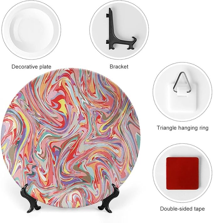 Ceramic Plates, Abstract Decorative Ceramic Plates, Mix of Colors Messy Dirty Look Artistic, 8 Inch, for Dining, Parties, Wedding, Multicolor