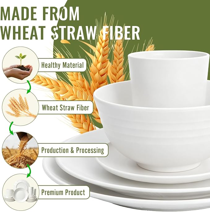 40 PCS Wheat Straw Dinnerware Sets, Service - Image 9