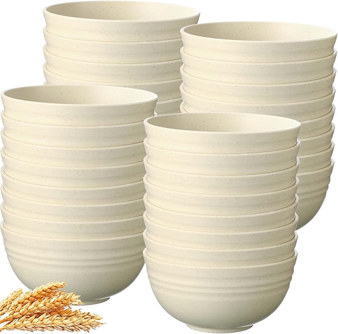 Eccliy 24 Pcs Wheat Straw Bowl Sets, Unbreakable Cereal Bowl 24 oz, Microwave and Dishwasher Safe Bowls for Cereal, Salad, Snack and Soup, Winter Style(Nordic Beige)