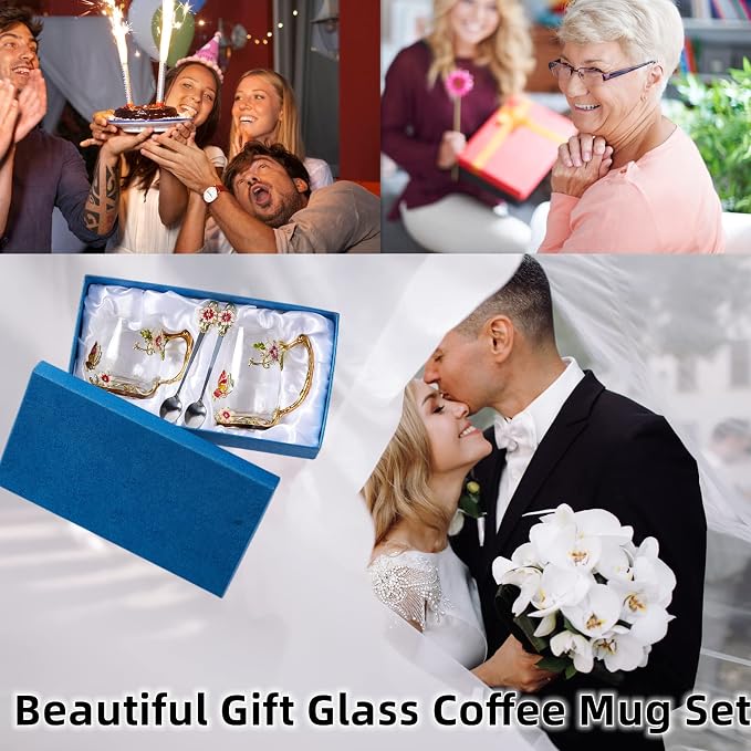 Tea Cup Glass Coffee Mugs, Fancy Tea Cup Set Birthday Christmas Valentine's Day - Image 7