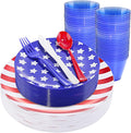 KIRE 150PCS 4th of July Plates & Red White Blue Disposable Plastic Silverware by KIRE