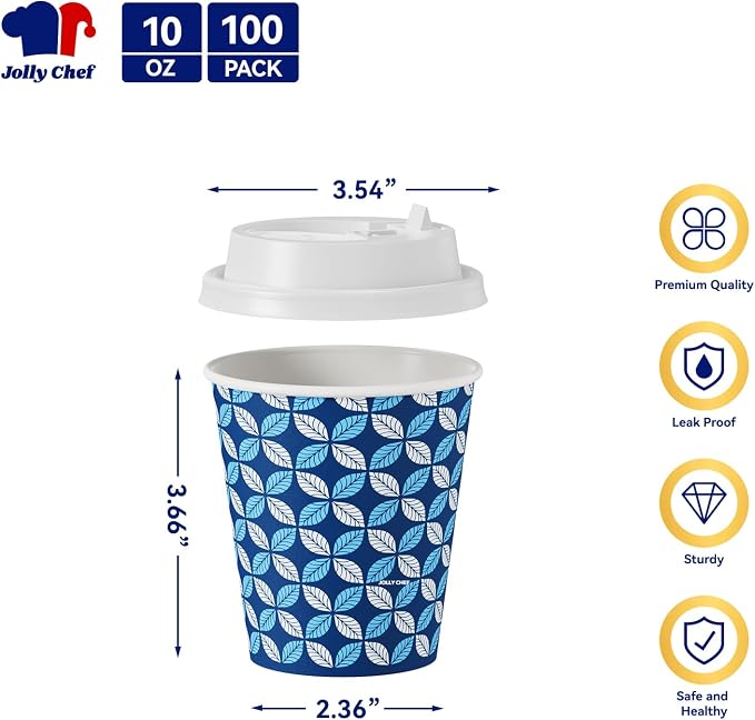 JOLLY CHEF 100 Pack 10 oz Paper Coffee Cups - Image 2