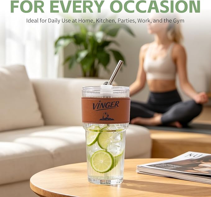 VINGER 20 oz Ribbed Glass Tumblers - Image 4