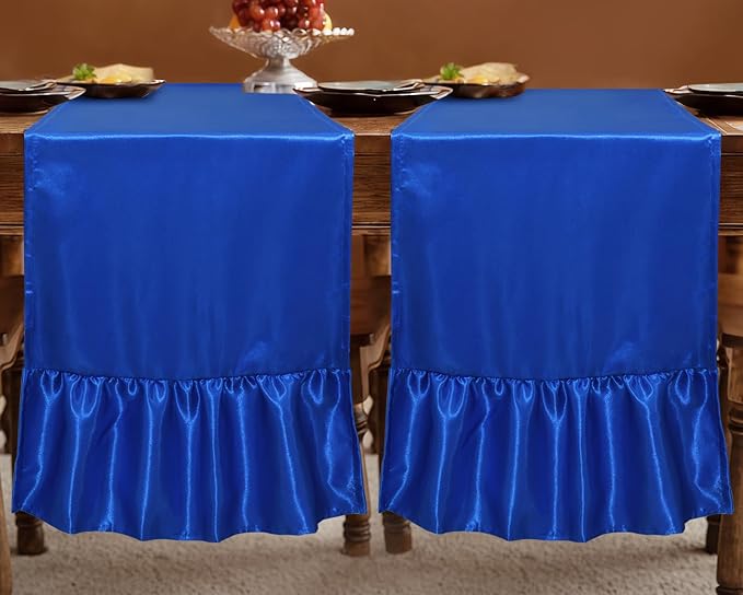 2 Pack Royal Blue Satin Table Runner 12 x 72 Inch | Ruffle Design, Luxurious - Image 3