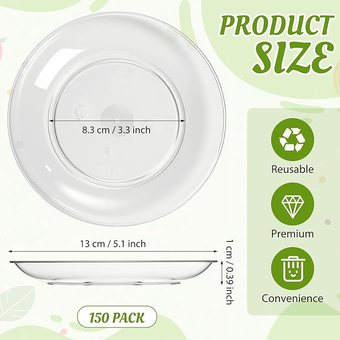 Zopeal 150 Pcs 5 Inch Plastic Dessert Plates Bulk Disposable Small Clear Appetizer Round Wedding Cake Plates Heavy Duty for Dinner Party BBQ Picnic Travel Event Birthday Supply