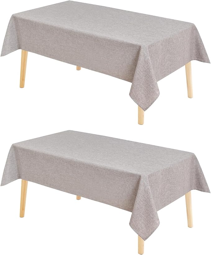 Hiasan 2 Pack Faux Linen Square Tablecloth - Wrinkle and Stain Resistant Washable Table Cloth for Kitchen Dining Room Holiday Table Cover for Party Dinner, Stone, 60 x 60 Inch