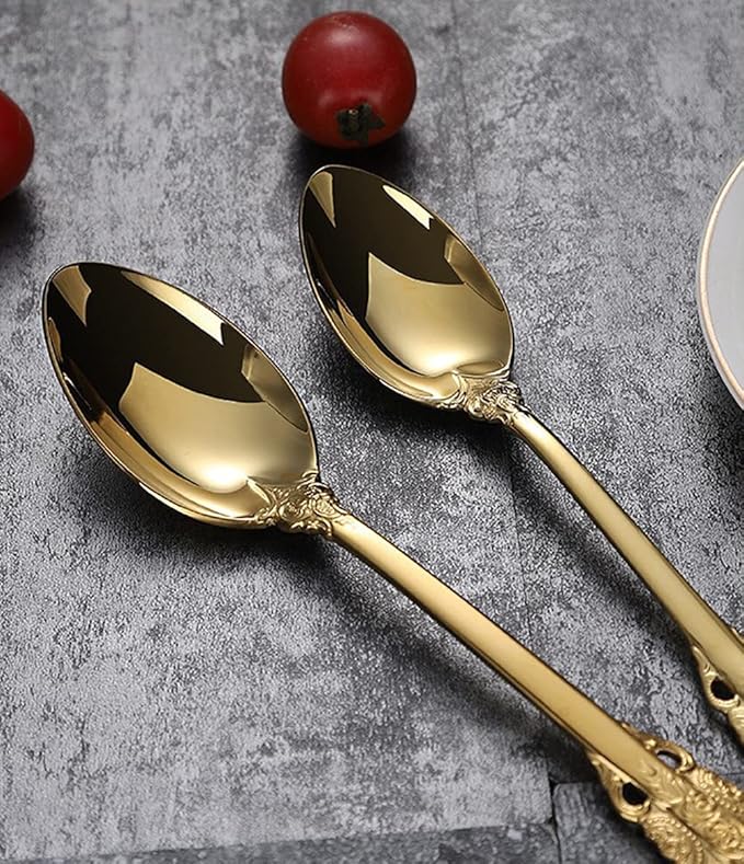 Gold Silverware Set for 14 Durable 18/10 Stainless Steel Flatware Set Palace Style Modern Cutlery Utensils Set 56 Piece Include Knives Forks and Spoons Tableware Set for Home Kitchen Restaurant