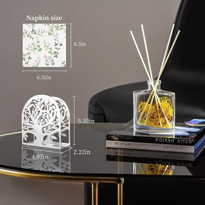 YAJIACLONE Tree of Life Silver Metal Napkin Holder, Upright Metal Tabletop Napkin Holder for Kitchen & Dining Table.