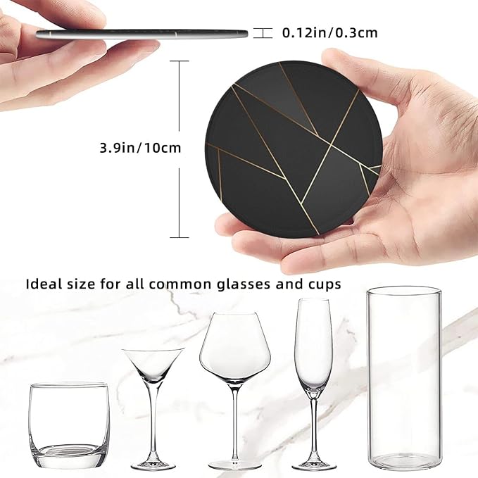 6 Pcs Black Gold Trim Pattern Leather Coasters - Image 8