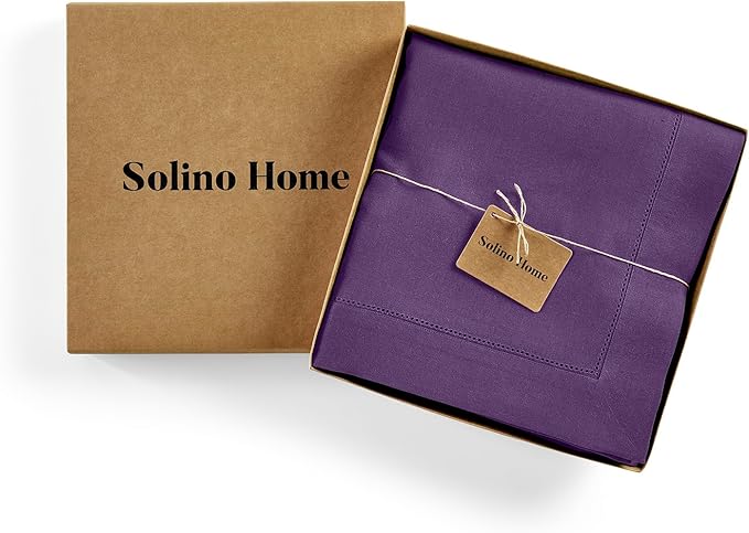 Solino Home Linen Purple Tablecloth 54 x 72 Inch - Classic Hemstitch, 100% Pure Linen Rectangular Tablecloth - Machine Washable Table Cloth for Valentines, Spring, Easter