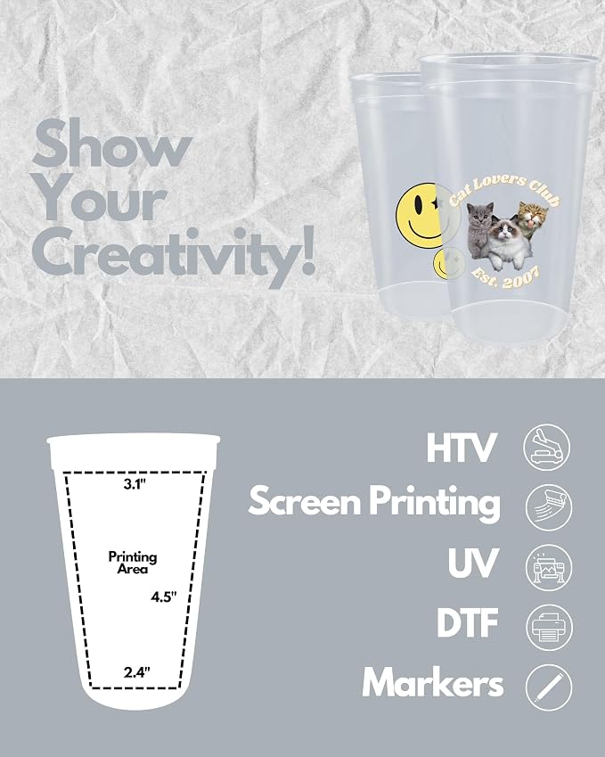 PartyPrints 100 Pack 22 oz Clear Reusable Blank Plastic Cups, Colored Plastic - Image 3