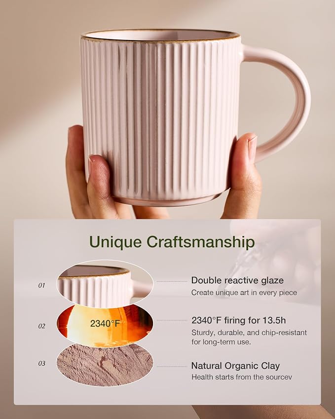 famiware Star Coffee Mug Set for 4, Handcrafted 12 oz Ceramic Stoneware Mugs - Image 5