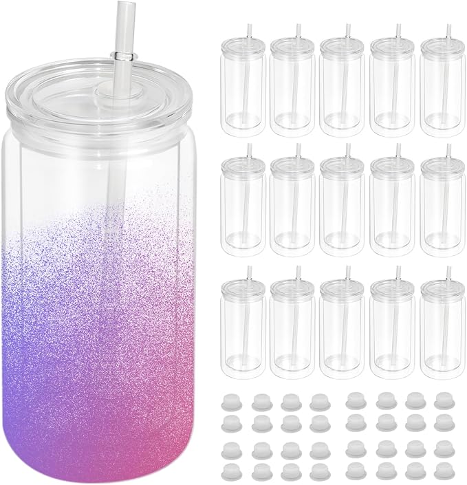 AZEAM 16 PCS Plastic Snow Globe Tumbler, 16 Oz Double Wall Snow Globe Cups | by AZEAM