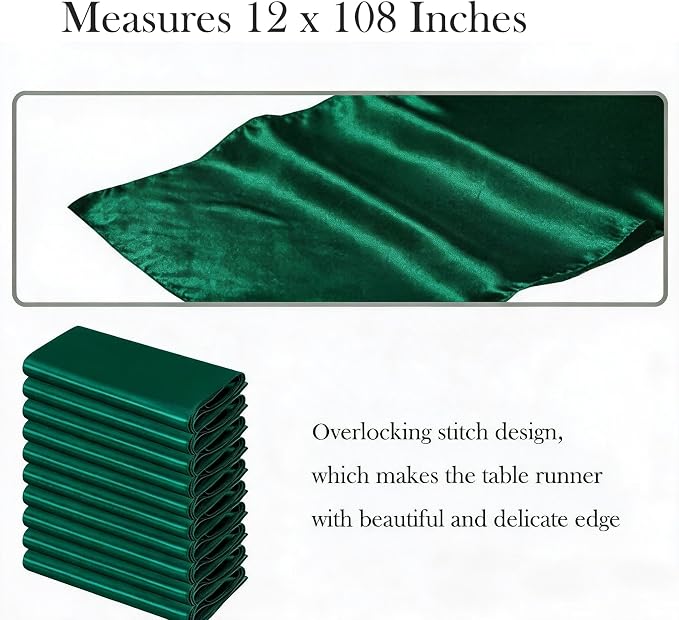 10 Pack Wedding Satin Hunter Green Table Runners 12 X 108 Inches Table Runner - Image 2