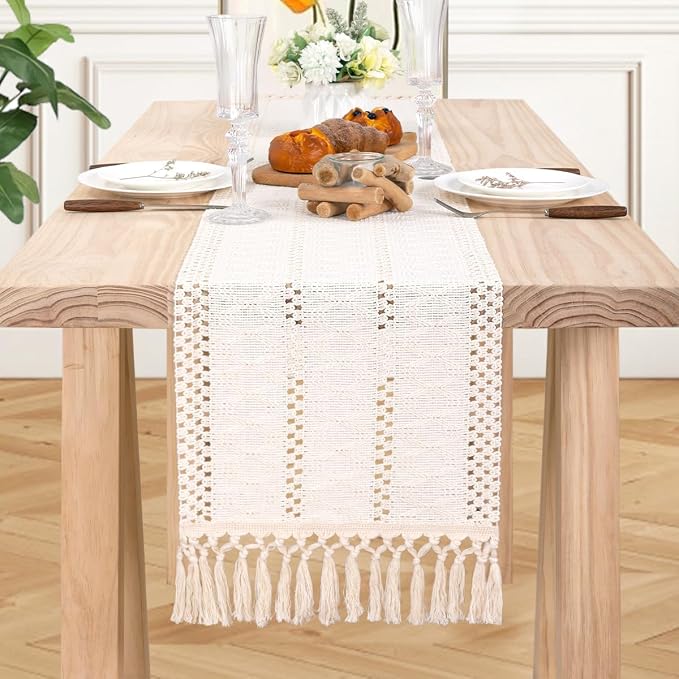 MLMW Ivory Table Runner 90 inches Boho Home Decor Farmhouse Rustic Dining Table - Image 5
